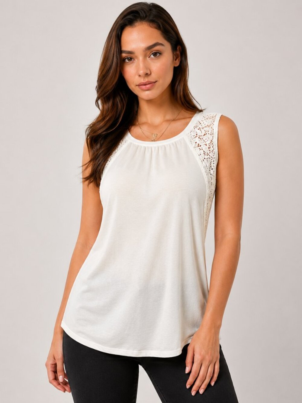 LOFT Women Tank Top XS White Lace Trim Sleeveless Soft Casual Blouse Top